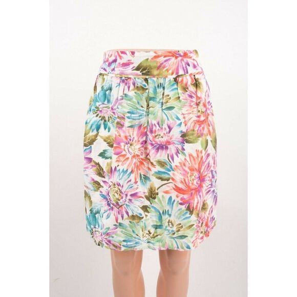 Loft Ann Taylor Womens Floral Linen Skirt Size 12 Multicolor Tropical Beach - Picture 1 of 8